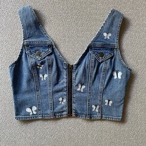 BDG x Reworked Denim Hand-Painted Butterfly Crop Top